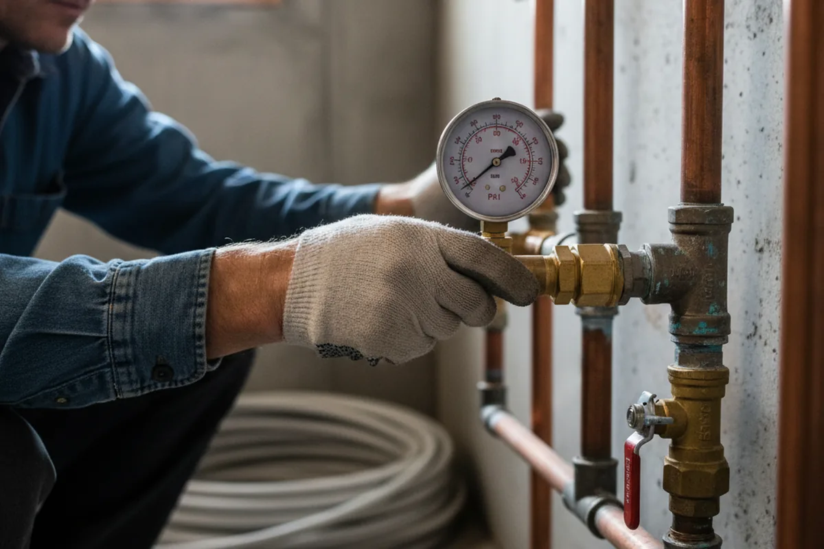 Pressure testing a repaired line during Water Line Repair in Marble Falls